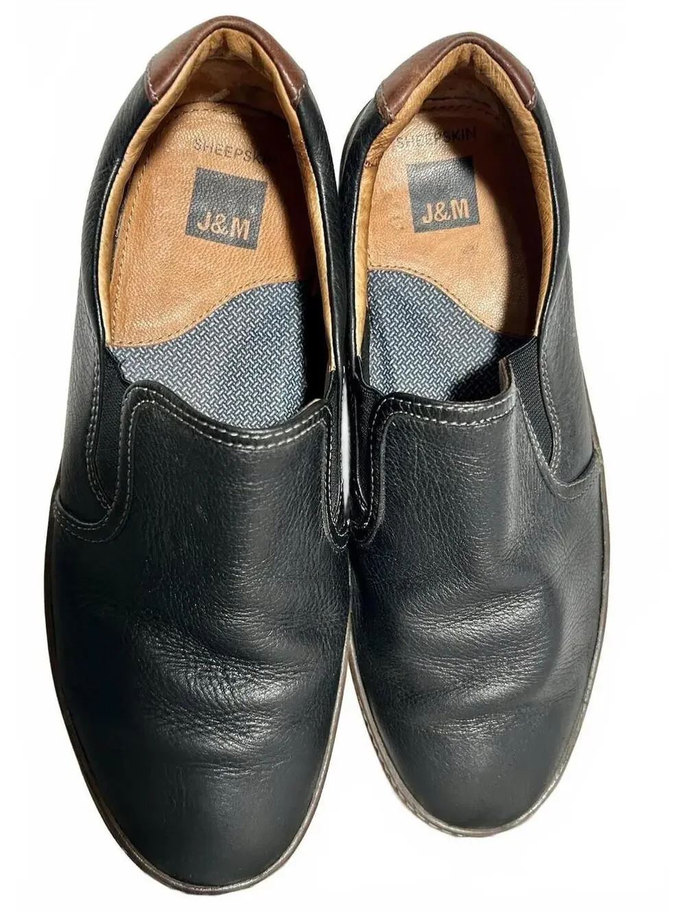 Johnston & Murphy J&M Black Leather Slip On Shoes Men’s 8.5M Sheepskin Casual